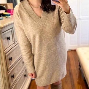 Tan V Neck sweater dress